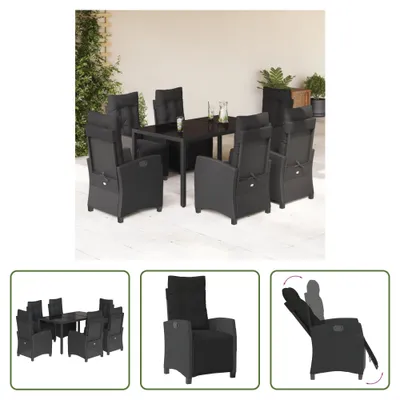 Produktbild von The Living Store 7-tlg. Garten-Essgruppe mit Kissen Schwarz Poly Rattan