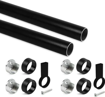 Produktbild von Emuca Satz von 2 runde Korpusschienen D.28mm Länge 1,15m mit Halterungen, Aluminium und Zamak, Schwarz lackiert