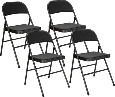 Produktbild von 4er-Set Klappstühle, Tragbare Bürostühle, Metallbeine, Faltstuhl für Büro, Empfang, Wartezimmer, Leinenoptik, Schwarz