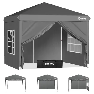 Produktbild von Sekey Faltpavillon 2x2 m wasserdicht UV50+ Gartenpavillon Partyzelt mit 4 Seitenteilen höhenverstellbar, Grau