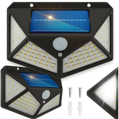 Zdjęcie produktu dla Lampa Solarna Czujnik ruchu zmierzchu 100 LED halogen naświetlacz elewacyjny ścienny IP65 270 stopni