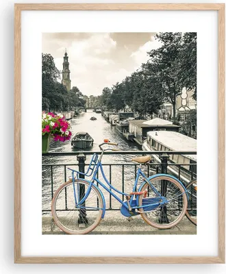 Produktbild von Gerahmtes Poster - Rahmen in heller Eiche - Amsterdam Fahrräder Brücke - 40x50 cm - Wand Bild - Wanddeko - Wandbilder - Kunstposter - Wandposter - Bilderrahmen - Bilder - Kunstdruck - P2NPA40x50-4503