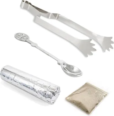 Produktbild von 4tlg Set Räucherzange Vernickelt Weihrauchlöffel 40g Räuchersand Räucherkohle