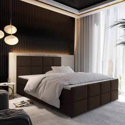 Produktbild von Masseno Boxspringbett ARIEL 180x200 cm Komplett-Set mit Bonell Matratze und Topper, Polsterbett mit Bettkästen -Braun, SAWANA 16