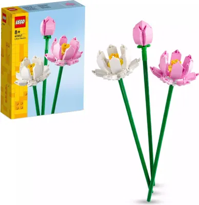 Zdjęcie produktu dla LEGO Creator Kwiaty lotosu, 3 Sztuczne Kwiaty do Zbudowania dla Dziewczyny i Chłopaka od 8 Lat, Stwórz Własny Bukiet, Ciekawe Dekoracje do Domu i Akcesoria na Biurko, Prezent na Walentynki, 40647