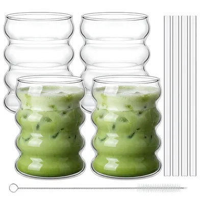 Produktbild von 4er Set Trinkgläser inkl. 4x Glashalme und 1x Reinigungsbürstchen