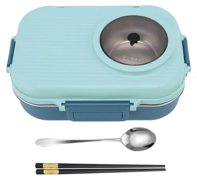 Isolierte Lunchbox 3 Fächer mit Besteck, 1100 ml, blau