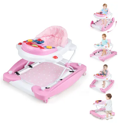 Produktbild von COSTWAY 6 in 1 Lauflernhilfe, Lauflernwagen höhenverstellbar mit abnehmbarem Spielboard & Fußpolster (Rosa)