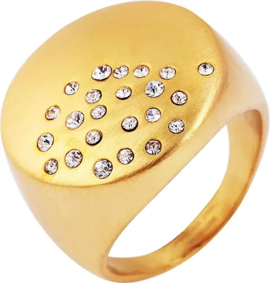 Produktbild von Akzent Edelstahlring für Damen, Similibesatz, gebürstet, goldfarben