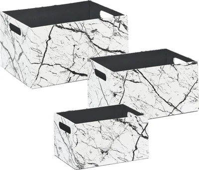 Obrázek produktu pro BELIANI Sada 3 úložných košů bílá umělá kůže s mramorovým efektem ruční výroba s úchyty regálový box moderní design