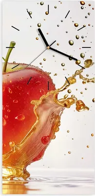 Produktbild von Wanduhr aus Glas mit Motiv Spritziger Apfel- 30 x 60 cm - inkl. Aufhängesystem