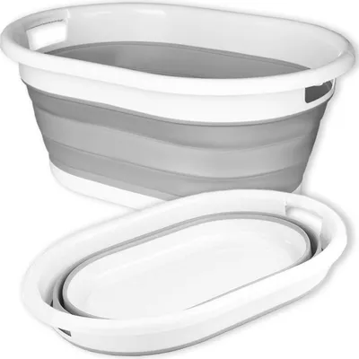 Obrázek produktu pro Oválný skládací koš na prádlo AIDA 25 l bílo-šedý