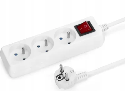 Image de Multiprise Montis 5 m, 3 prises, blanc, IP20, 16 A, 230 V, interrupteur ON/OFF