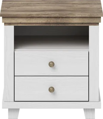 Image de Table de chevet ASSIA – 2 tiroirs + 1 niche – Blanc et chêne – Style scandinave