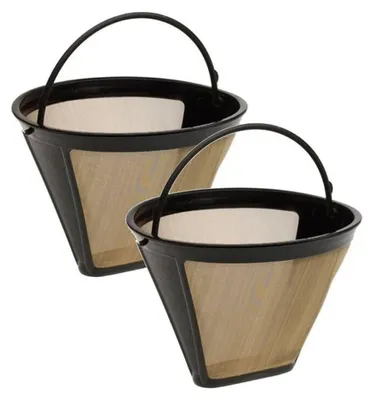 Produktbild von 2 Stück goldene Kaffeefilter aus Edelstahl 304, 10 cm, 100 Mesh, dauerhaft wiederverwendbar, rostfrei und korrosionsbeständig, für Kaffeemaschinen, Küche, Büro, Café und Bäckerei