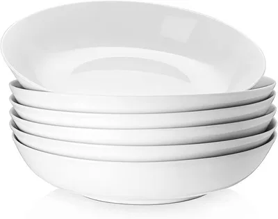 Imagen del producto de Juego de 6 platos hondos, 23,6 x 4,8 cm. Platos hondos, platos de sopa, ensaladeras y cuencos para pasta, para 6 personas. Grandes platos de porcelana para pasta, guisos, sopas y ensaladas, con capacidad de 1180 ml, color blanco