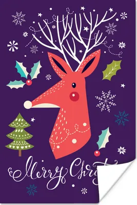 Produktbild von MuchoWow® Poster Rentier - Weihnachten - Zitate - Frohe Weihnachten - Stechpalme 40x60 cm - Plakate für die Wand - Poster Babyzimmer
