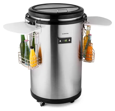 Produktbild von Klarstein - Mr. Barbot, Minibar, Mini-Kühlschrank, Getränkekühlschrank, Getränkefass, F, 50 L, Durchmesser: ca. 50,8cm, ca. 24kg, genaue Temperaturkontrolle über LCD-Display möglich