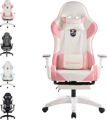 Produktbild von FOXSPORT Gaming Stuhl Bürostuhl Ergonomisch mit einklappbarer Fußstütze+Lendenkissen+ Kopfstütze+flexiblen Armlehnen Computerstuhl bis 150kg Rosa
