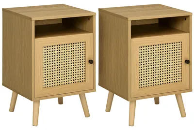 Image de Tables de chevet - Lot de 2 - Style rustique - Étagère ouverte - Structure en bois - 39 x 35 x 60 cm - Bois naturel