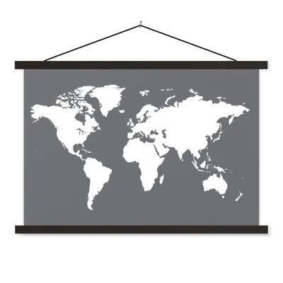 Produktbild von MuchoWow® Textilposter Weltkarte - Weiß - Grau 120x80 cm mit schwarzem Rahmen - Wanddeko