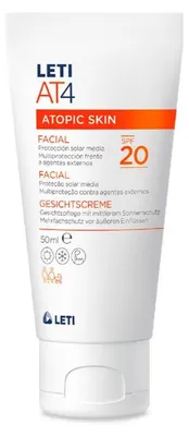 Produktbild von LETI AT4 Gesichtscreme SPF20 - Hautschützende Gesichtspflege mit mittelstarkem Sonnenschutz bei trockener oder zu Neurodermitis neigender Haut, 50 ml Creme