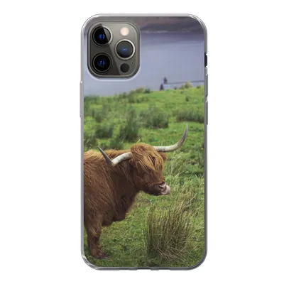 Produktbild von MuchoWow® Handyhülle Schutzhülle Hülle für iPhone 12 Pro Schottische Highlander - Gras - Wasser - Tiere Silikon Softcase Handy Hülle - Abdeckung