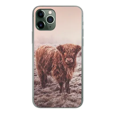 Produktbild von MuchoWow® Handyhülle Schutzhülle Hülle für iPhone 11 Pro Schottische Highlander - Schnee - Sonne Silikon Softcase Handy Hülle - Handy