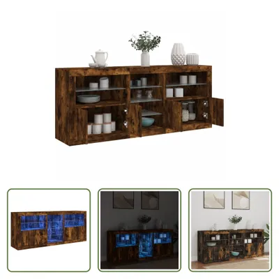 Produktbild von The Living Store Sideboard mit LED-Leuchten Räuchereiche 162x37x67 cm