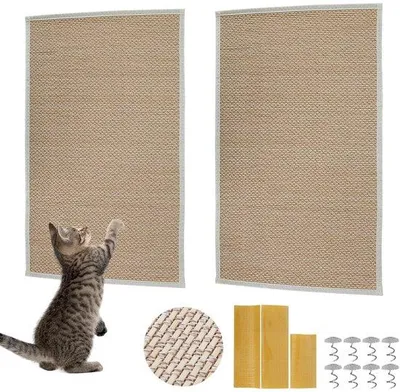 Produktbild von Sisal-Katzenkrabbelmatte für Wand, 60 x 40 cm, 2er-Set, Katzenbeschäftigungsmat, Möbelkomfort für deinen Schlafplatz, Korbenschutzmatte