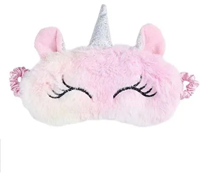 Produktbild von Plüsch-Oogmasken für Kinder und Erwachsene, Einhorn-Design, Rosatöne, atmungsaktive Finsternis-Beutel