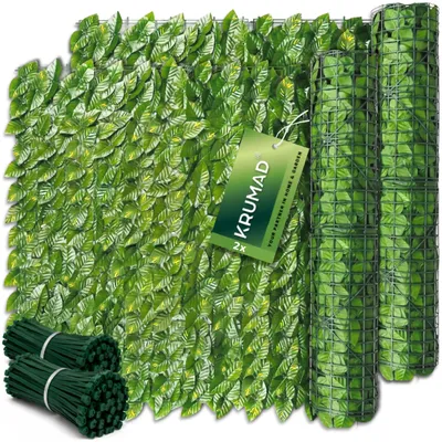 Produktbild von KRUMAD 2-er Set Künstlicher Efeu Hecke Sichtschutz 300 x 50cm, Sichtschutz Balkon und Garten Efeu Künstlich, inkl. 200 Kabelbinder, Grün