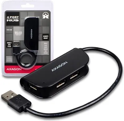 Zdjęcie produktu dla Axagon HUE-X4B, USB 2.0, USB 2.0, 480 Mbit/s, Czarny, Plastik, 0,2 m