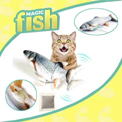 Produktbild von Hračka pre mačky Magic Fish s mačacou mätou, krúti sa ako skutočná rybka, vyrobená z odolného materiálu