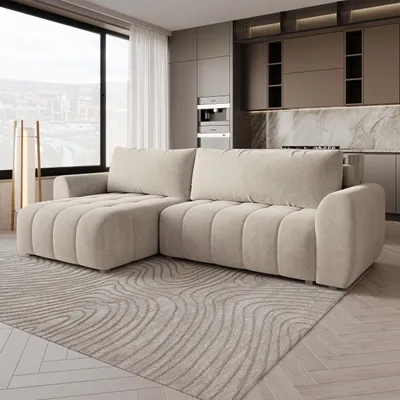 Produktbild von Masseno Ecksofa MODARO CL mit Schlaffunktion L-Form, Sofa mit Bettkasten, Wohnzimmersofa, Couch, Soffa, Bettsofa, Couchgarnitur- Creme, CASTEL 03