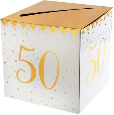 Produktbild von 50. Geburtstag Geldbox Spardose Zahl 50 gold weiß metallic