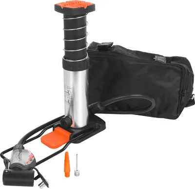 Produktbild von Minifußpumpe mit analogem Manometer inkl. Satteltasche