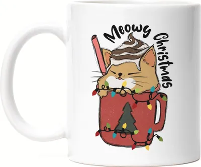 Produktbild von Meowy Christmas Tasse Weiß Cat Katze Katzenliebhaber Weihnachten Frohes Weihnachtsfest Heilig Abend Advent
