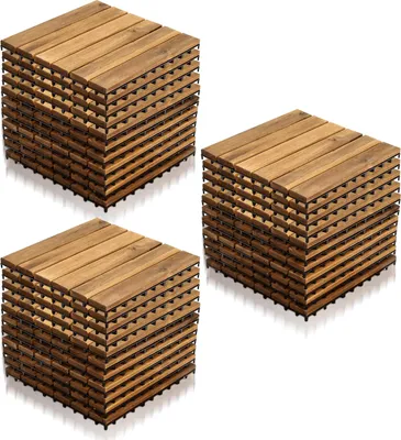 Obrázek produktu pro Izrielar 33 kusů dřevěných dlaždic 6 lamel 3 m2, 30x30cm terasové dlaždice click dlaždice balkonové dlaždice s drenážním systémem, odolné proti povětrnostním vlivům z akátového dřeva