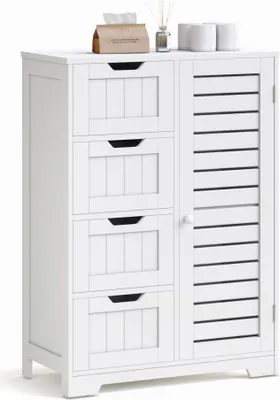 Produktbild von Mondeer Badezimmerschrank Badkommode verstellbare Ablage mit 4 Schubladen 56 x 30 x 82,5cm Sideboard Küchenschrank