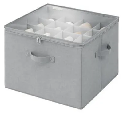 Produktbild von Schuhaufbewahrungsbox mit Deckel, Stoff, Grau, 43 x 43 x 32 cm, für 16 Paar Schuhe
