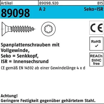 Produktbild von Reyher  Spanplattenschrauben 89098 Seko A 2 5x70-T25 (500 Stück)