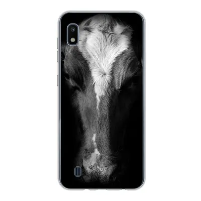 Produktbild von MuchoWow® Handyhülle Schutzhülle Hülle für Samsung Galaxy A10 Kuh Porträt auf schwarzem Hintergrund in schwarz und weiß Silikon Softcase Handy Hülle - Schutzhülle