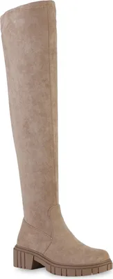 Produktbild von VAN HILL Damen Leicht Gefütterte Overknees Stiefel Profil-Sohle Schuhe 839547, Farbe: Khaki, Größe: 39