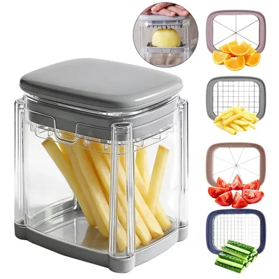 Produktbild von Pommes-Schneider, Kartoffelstäbchen-Schneider, Zwiebel-Hacker,  geeignet für Kartoffeln, Zwiebeln, Karotten, Gurken, Zucchini, Paprika, Äpfel usw