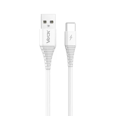 A white USB-A to USB-C charging cable with both connectors visible.