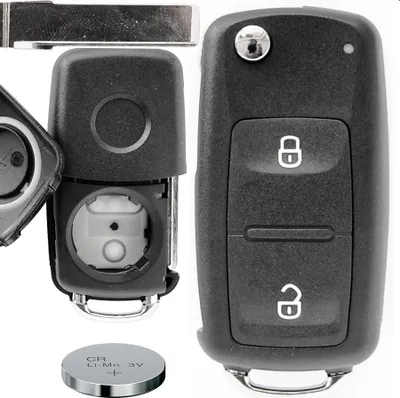 Produktbild von Auto Schlüssel Funk Fernbedienung 1x Gehäuse 2 Tasten + 1x Rohling + 1x CR2032 Batterie kompatibel mit VW Amarok T5 T6