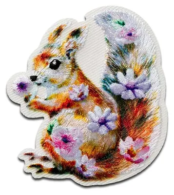 Produktbild von Mono-Quick Eichhörnchen mit Blumen Tier - Aufnäher, Bügelbild, Aufbügler, Applikationen, Patches, Flicken, zum aufbügeln, Größe: 5,4 x 4,8 cm