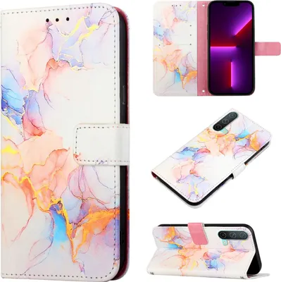 Produktbild von OnePlus Nord CE 5G Hülle, Marmor Motiv Kunstleder Tasche Wallet Kartenfächer mit Standfunktion Klapp Schutzhülle für OnePlus Nord CE 5G Bunt