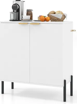 Immagine prodotto di Credenza in legno COSTWAY, mobile buffet con 2 ante, gambe e maniglie in metallo, mobile da cucina, mobile per sala da pranzo, soggiorno e corridoio, 70x37x78cm, bianco